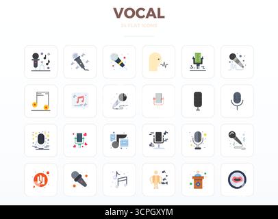 Explore 24 Minimal Flat PIXEL perfect vector icons in 128x128 resolution inspired by Vocal. Perfect for web and app interfaces. Stock Vector