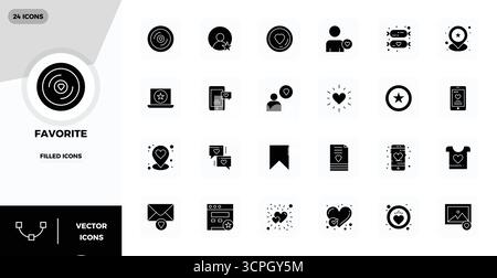 This Favorite vector icon pack includes 24 Filled designs in 128x128 PIXEL perfect format, perfect for enhancing digital interfaces. Stock Vector