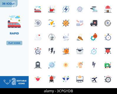 Explore 36 Flat Color PIXEL perfect vector icons in 128x128 resolution inspired by Rapid. Perfect for web and app interfaces. Stock Vector