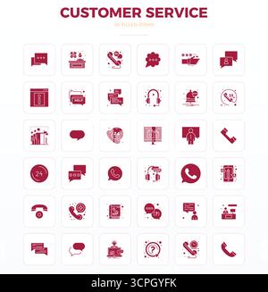 Meticulously crafted 36 SolidFill vector icons for Customer Service, delivered in 128x128 PIXEL perfect quality for uncompromising design standards. Stock Vector