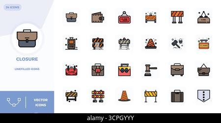 Artfully designed 24 LineFilled PIXEL perfect vector icons for Closure, delivered in 128x128 format for consistent visual excellence. Stock Vector