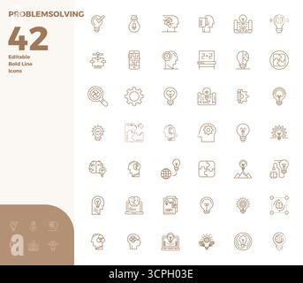 Unlock 42 Bold Line PIXEL perfect vector icons inspired by ProblemSolving, optimized in 128x128 format for flawless display across all devices. Stock Vector