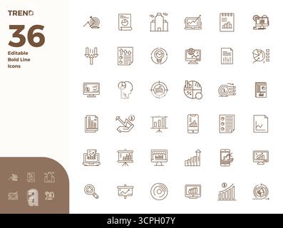 High-performance collection of 36 Bold Line vector icons for Trend, engineered with 128x128 PIXEL perfect resolution for optimal user interface design Stock Vector