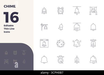 Meticulously crafted 16 Thin Line vector icons for Chime, delivered in 128x128 PIXEL perfect quality for uncompromising design standards. Stock Vector