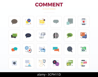 Beautifully rendered 24 Minimal Flat PIXEL perfect vector icons for Comment, created at 128x128 resolution for stunning visual consistency across plat Stock Vector