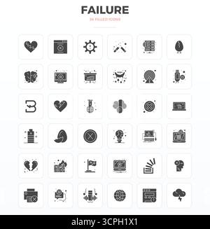 Ultimate collection of 36 vector icons representing Failure in SolidFill aesthetic, optimized with 128x128 PIXEL perfect resolution for maximum impact Stock Vector