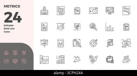 This Metrics vector icon pack includes 24 Bold Line designs in 128x128 PIXEL perfect format, perfect for enhancing digital interfaces. Stock Vector