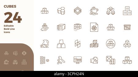 Transform your designs with 24 Bold Line vector icons themed around Cubes, engineered in 128x128 PIXEL perfect resolution for maximum clarity. Stock Vector