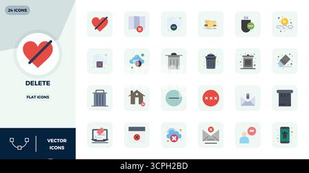 Explore 24 Flat PIXEL perfect vector icons in 128x128 resolution inspired by Delete. Perfect for web and app interfaces. Stock Vector
