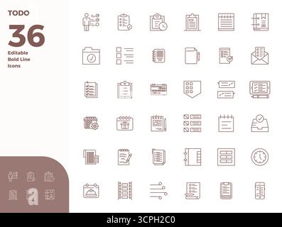 High-performance collection of 36 Bold Line vector icons for ToDo, engineered with 128x128 PIXEL perfect resolution for optimal user interface design. Stock Vector