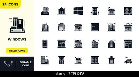 Refined bundle featuring 24 Filled vector icons for Windows, optimized with 128x128 PIXEL perfect quality for elegant and functional design solutions. Stock Vector