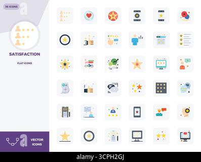 Revolutionary set of 36 PIXEL perfect vector icons inspired by Satisfaction, created in Flat format at 128x128 resolution for cutting-edge design. Stock Vector