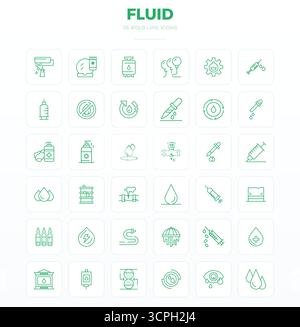 Exceptional collection of 36 Strong Outline vector icons for Fluid, delivered in 128x128 PIXEL perfect resolution for unparalleled visual excellence a Stock Vector