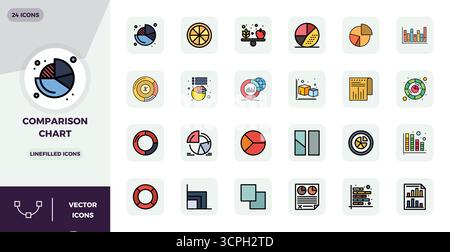 Comprehensive bundle featuring 24 vector icons in LineFilled design for Comparison Chart, delivered in crisp 128x128 PIXEL perfect quality. Stock Vector