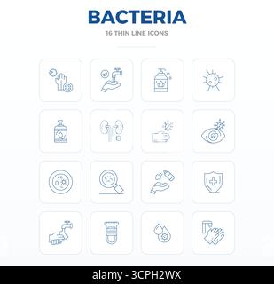 Unlock 16 Thin Outline PIXEL perfect vector icons inspired by Bacteria, optimized in 128x128 format for flawless display across all devices. Stock Vector