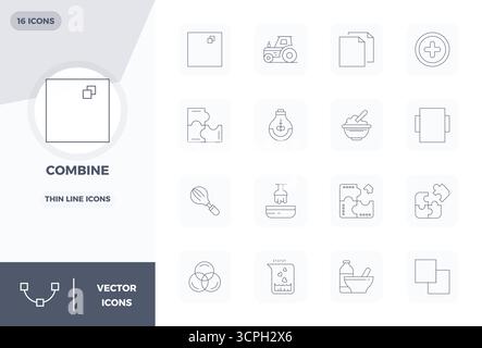 Artfully designed 16 Thin Line PIXEL perfect vector icons for Combine, delivered in 128x128 format for consistent visual excellence. Stock Vector