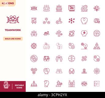 This Teamwork vector icon pack includes 42 Heavy Line designs in 128x128 PIXEL perfect format, perfect for enhancing digital interfaces. Stock Vector