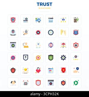 Unlock 36 Minimal Flat PIXEL perfect vector icons inspired by Trust, optimized in 128x128 format for flawless display across all devices. Stock Vector