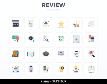 Refined bundle featuring 24 Minimal Flat vector icons for Review, optimized with 128x128 PIXEL perfect quality for elegant and functional design solut Stock Vector