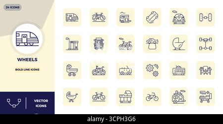 Intelligently designed 24 PIXEL perfect vector icons inspired by Wheels, created in Bold Line format at 128x128 for smart and efficient design workflo Stock Vector