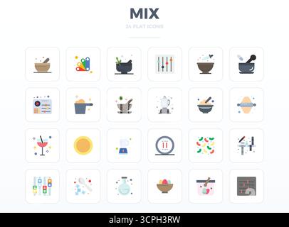 Refined bundle featuring 24 Minimal Flat vector icons for Mix, optimized with 128x128 PIXEL perfect quality for elegant and functional design solution Stock Vector