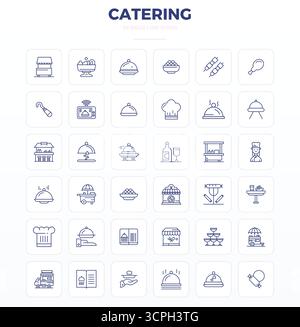 A dynamic set of 36 vector icons in Strong Outline, tailored for Catering with 128x128 PIXEL perfect quality suited for digital products. Stock Vector