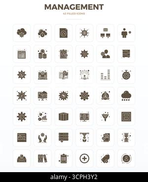 Discover a set of 42 SolidFill vector icons crafted for the Management theme, featuring 128x128 PIXEL perfect designs ideal for modern UI/UX projects. Stock Vector