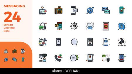 High-performance collection of 24 Duotone vector icons for Messaging, engineered with 128x128 PIXEL perfect resolution for optimal user interface desi Stock Vector