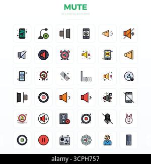 Unlock 36 LineFill PIXEL perfect vector icons inspired by Mute, optimized in 128x128 format for flawless display across all devices. Stock Vector