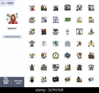 Expertly designed 42 Flat Lineal Color PIXEL perfect vector icons for Profit, engineered at 128x128 resolution for flawless integration and performanc Stock Vector