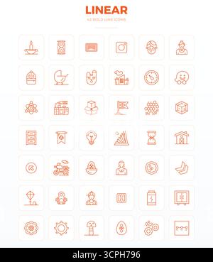 Precision-engineered 42 Strong Outline vector icons for Linear, designed at 128x128 PIXEL perfect resolution for exceptional clarity and scalability. Stock Vector