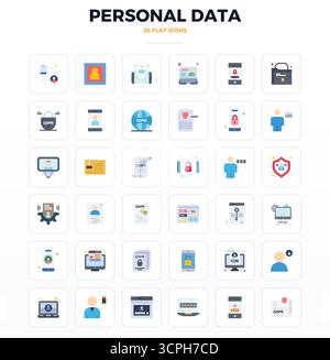 Distinctive pack of 36 PIXEL perfect vector icons inspired by Personal Data, crafted in Minimal Flat format at 128x128 for memorable brand experiences Stock Vector