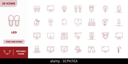 Unlock 28 Minimal Line PIXEL perfect vector icons inspired by Led, optimized in 128x128 format for flawless display across all devices. Stock Vector