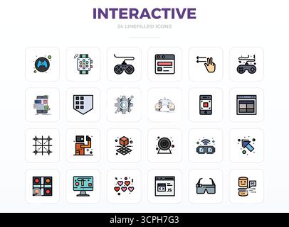 Enhance your projects with 24 LineFill vector icons themed around Interactive, featuring 128x128 PIXEL perfect resolution ideal for clean and professi Stock Vector
