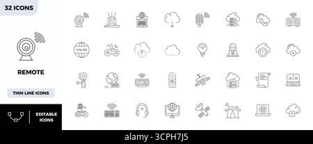 State-of-the-art bundle featuring 32 PIXEL perfect vector icons inspired by Remote, created in Minimal Line format at 128x128 for next-generation inte Stock Vector