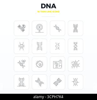 Advanced collection of 16 PIXEL perfect vector icons inspired by Dna, crafted in Thin Outline with 128x128 optimization for superior visual performanc Stock Vector