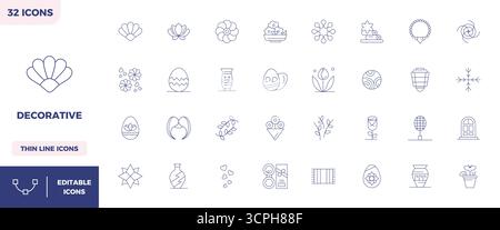 This Decorative vector icon pack includes 32 Minimal Line designs in 128x128 PIXEL perfect format, perfect for enhancing digital interfaces. Stock Vector