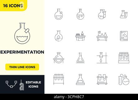 Advanced collection of 16 PIXEL perfect vector icons inspired by Experimentation, crafted in Minimal Line with 128x128 optimization for superior visua Stock Vector