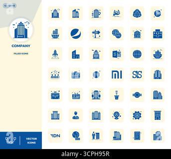 This collection features 42 Filled PIXEL perfect vector icons tailored to the Company theme, optimized in 128x128 format for digital design. Stock Vector