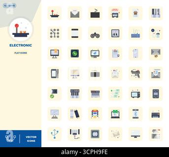 Transform your designs with 42 Flat vector icons themed around Electronic, engineered in 128x128 PIXEL perfect resolution for maximum clarity. Stock Vector
