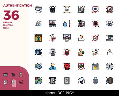 Enhance your projects with 36 Duotone vector icons themed around Authentication, featuring 128x128 PIXEL perfect resolution ideal for clean and profes Stock Vector