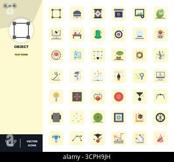 Exceptional collection of 42 Flat vector icons for Object, delivered in 128x128 PIXEL perfect resolution for unparalleled visual excellence and usabil Stock Vector