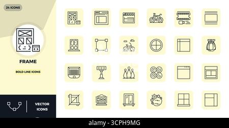 Explore 24 Bold Line PIXEL perfect vector icons in 128x128 resolution inspired by Frame. Perfect for web and app interfaces. Stock Vector