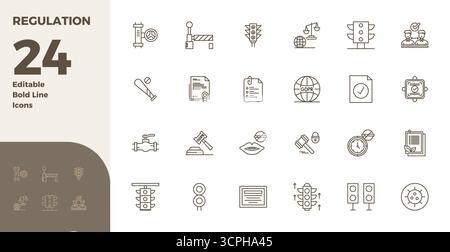 Explore 24 Bold Line PIXEL perfect vector icons in 128x128 resolution inspired by Regulation. Perfect for web and app interfaces. Stock Vector