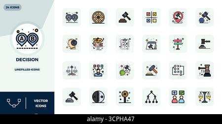 Carefully curated 24 LineFilled vector icons for Decision, featuring 128x128 PIXEL perfect resolution for consistent brand representation and user exp Stock Vector