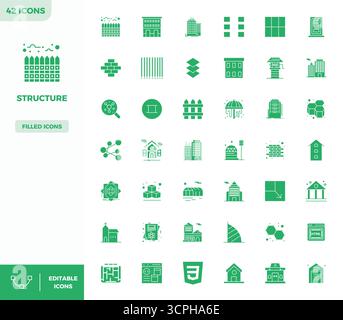 Meticulously crafted 42 Filled vector icons for Structure, delivered in 128x128 PIXEL perfect quality for uncompromising design standards. Stock Vector