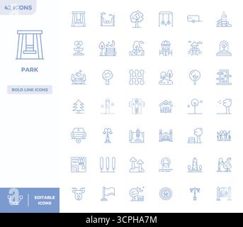 Intelligently designed 42 PIXEL perfect vector icons inspired by Park, created in Heavy Line format at 128x128 for smart and efficient design workflow Stock Vector