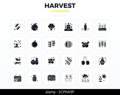 This Harvest vector icon pack includes 24 SolidFill designs in 128x128 PIXEL perfect format, perfect for enhancing digital interfaces. Stock Vector