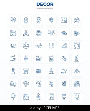 Discover a set of 42 Strong Outline vector icons crafted for the Decor theme, featuring 128x128 PIXEL perfect designs ideal for modern UI/UX projects. Stock Vector