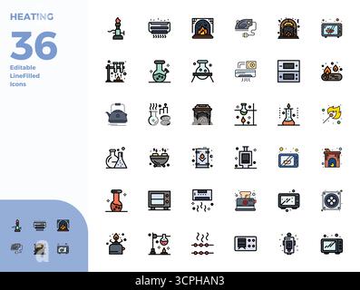 Explore 36 Duotone PIXEL perfect vector icons in 128x128 resolution inspired by Heating. Perfect for web and app interfaces. Stock Vector
